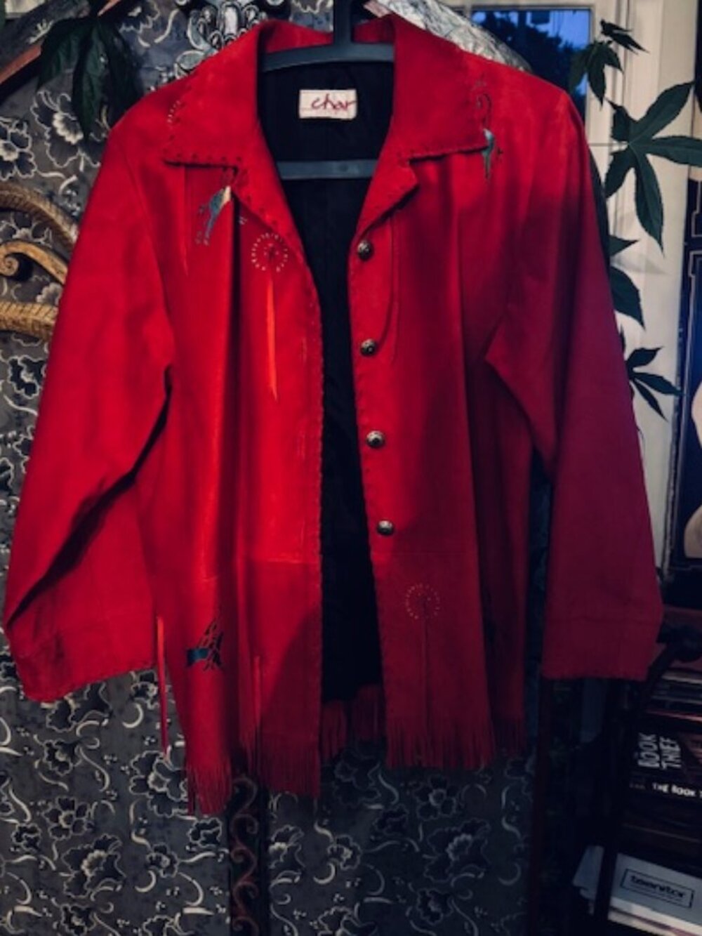 CHAR Santa Fe Red Suede Leather Fringe Leather Jacket